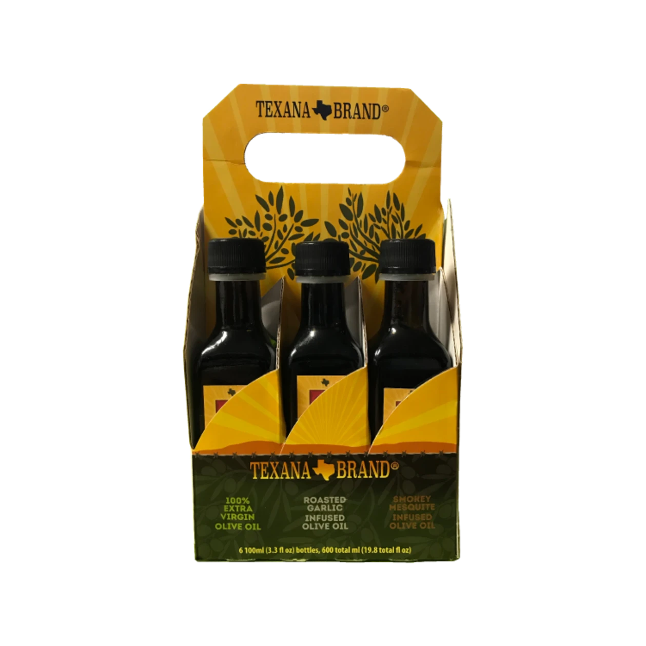 Texana Brand EVOO, Garlic, Mesquite, Cajun, Lemon, and Herb  Six-Pack Sampler (3.3fl oz Bottles)
