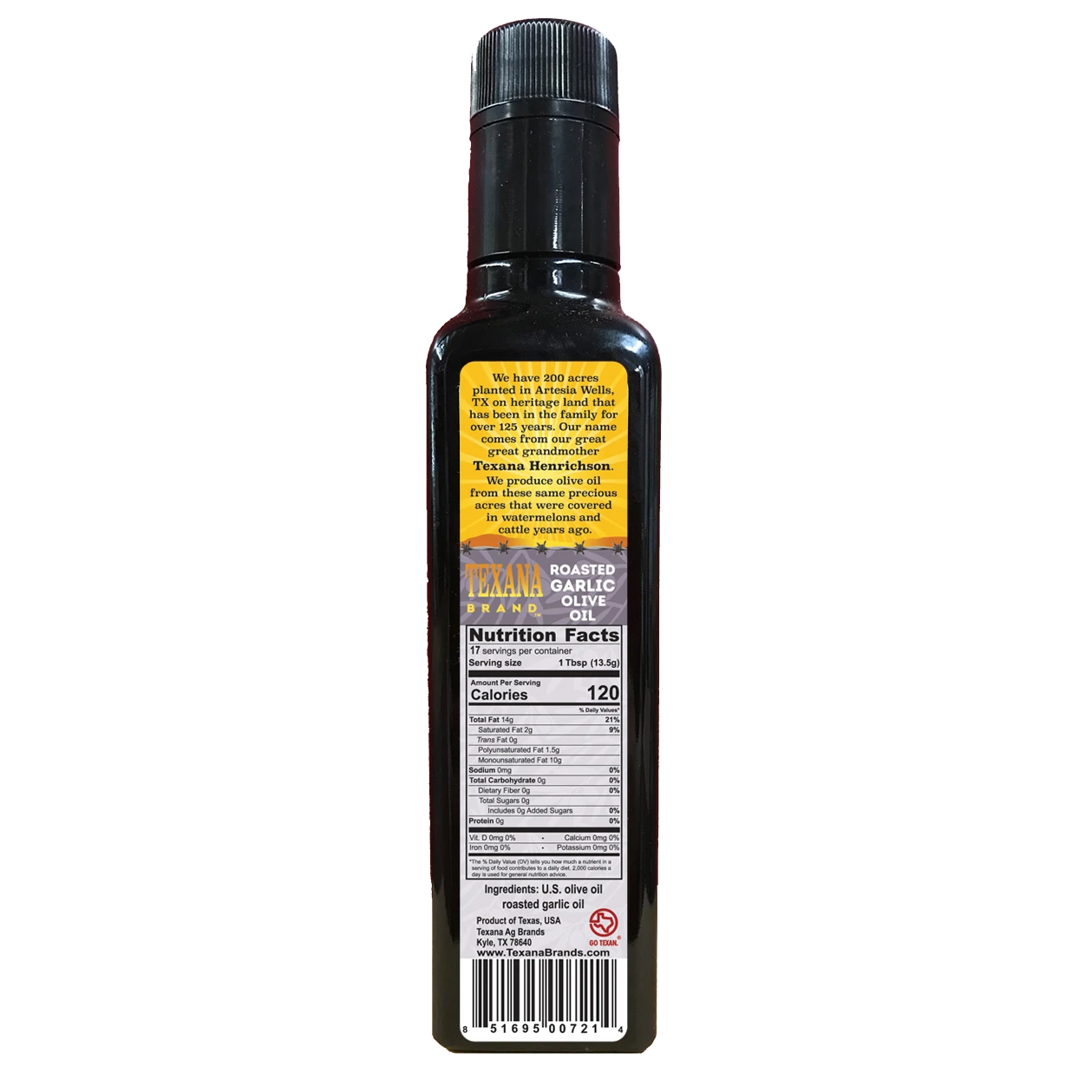 Texana Brand Roasted Garlic Infused Olive Oil, 250ml (8.5fl oz)