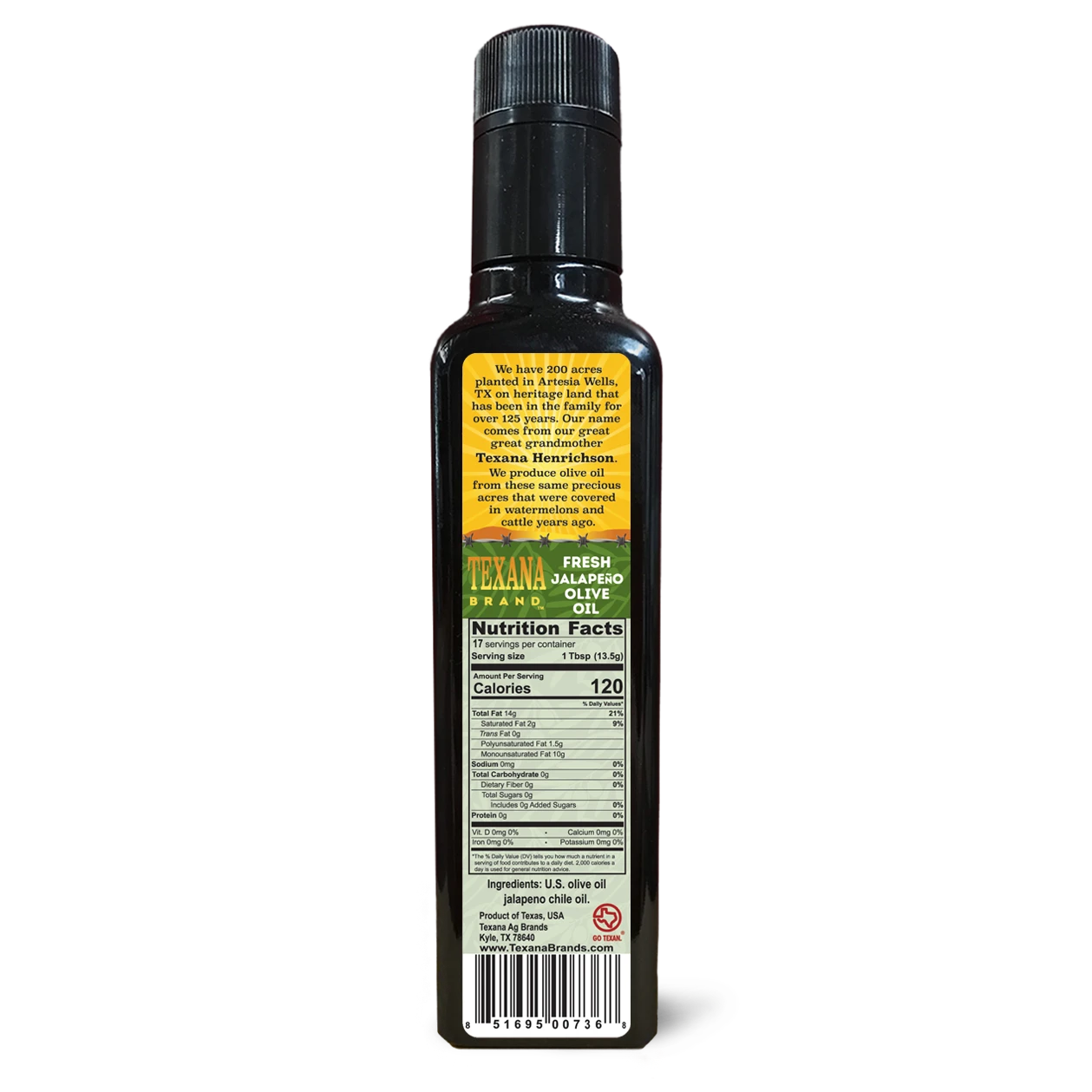 Texana Brand Fresh Jalapeno Infused Olive Oil, 250ml (8.5fl oz)