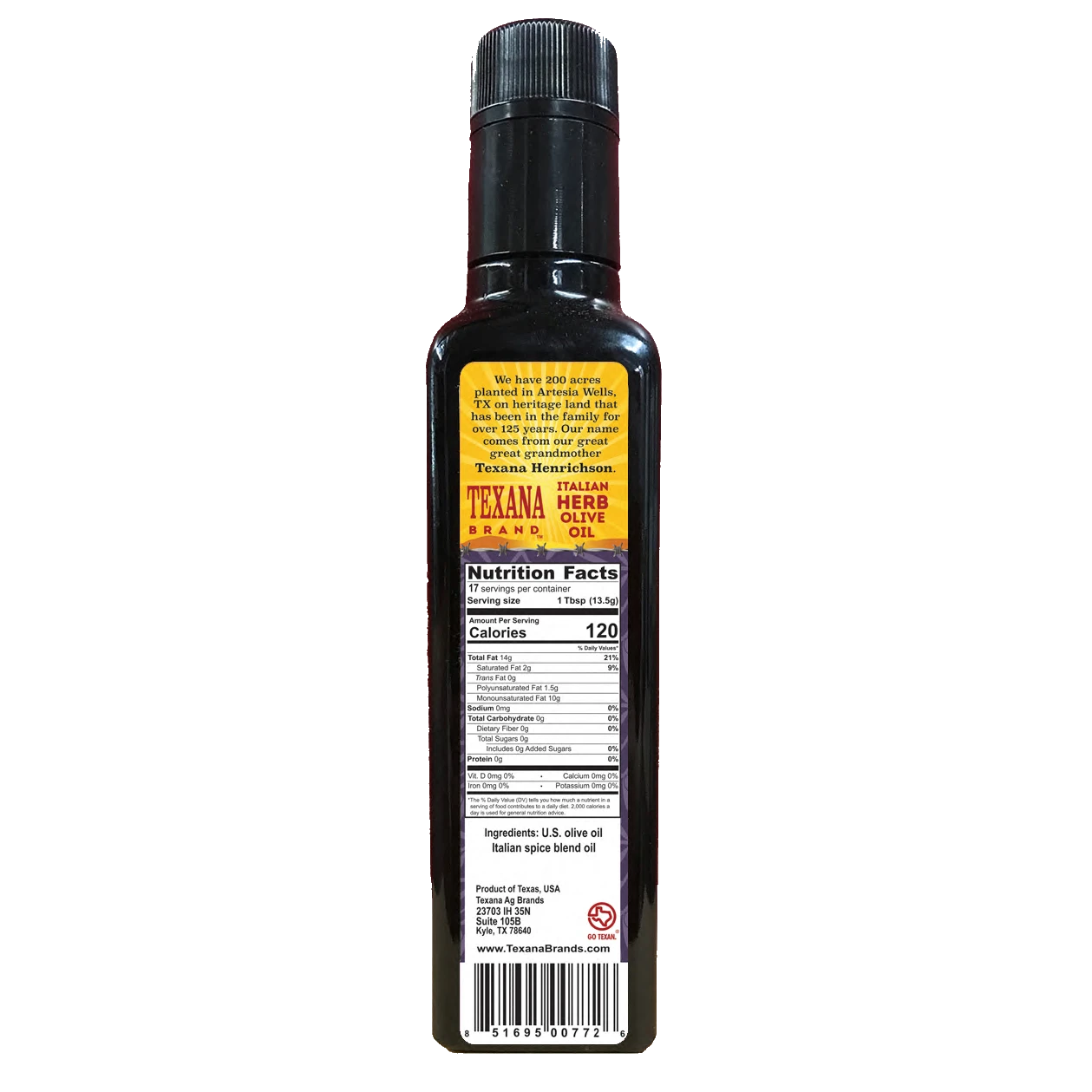 Texana Brand Italian Herb Infused Olive Oil, 250ml (8.5fl oz)