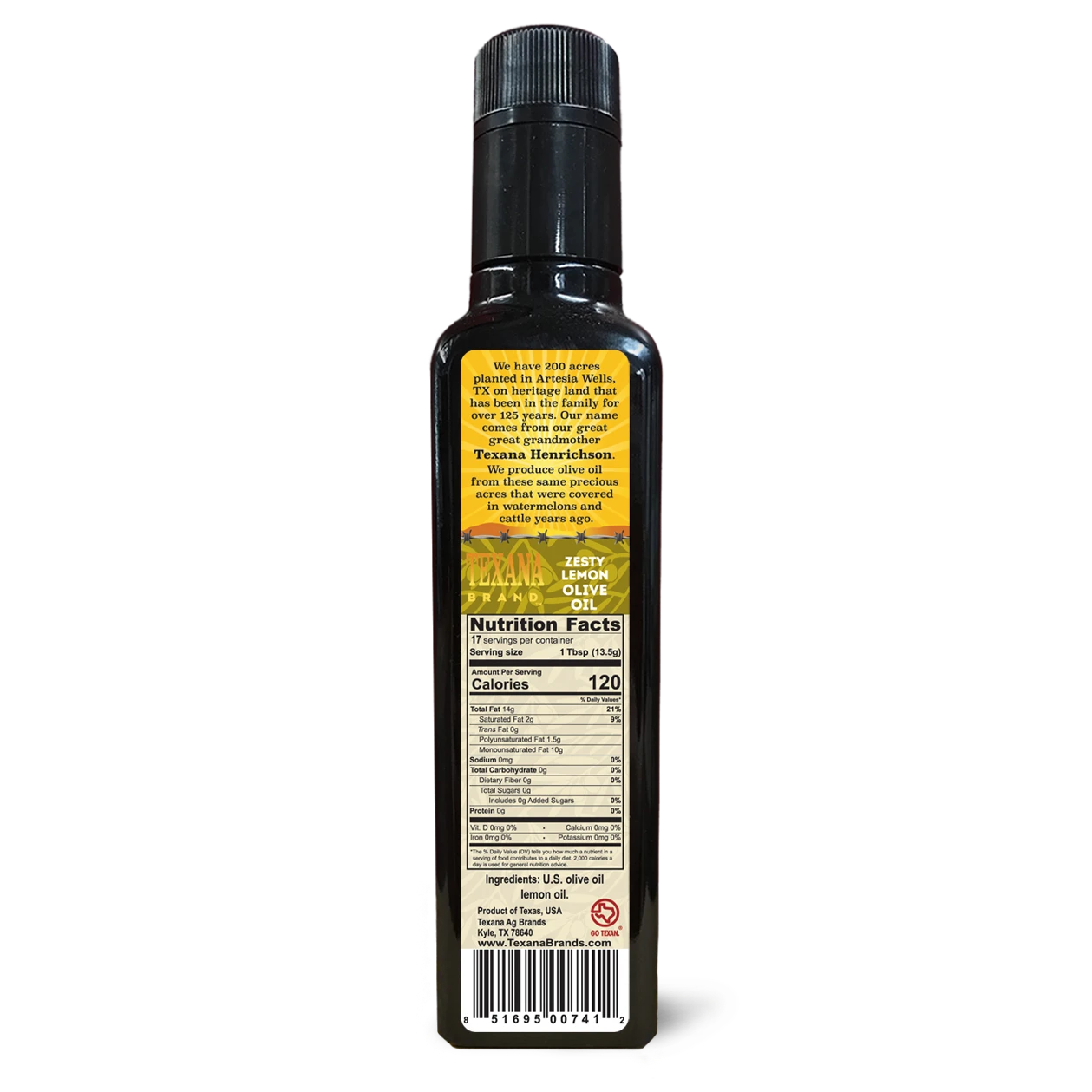 Texana Brand Zesty Lemon Infused Olive Oil, 250ml (8.5fl oz)